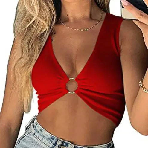 Red Sleeveless Crop Tank Top with Tie Front