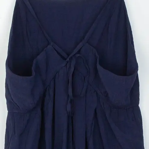 Halara NWT Womens Spaghetti Strap Lace Up Jumpsuit Cropped Size L Blue Gauzy