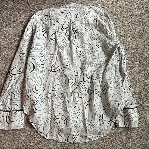 Chalmers Elyse Pajama Set White Black Cotton button up top pants women’s large