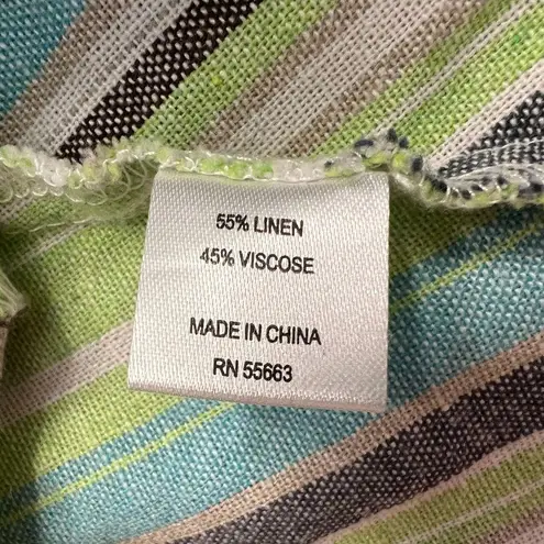For Cynthia Woman Blue Green Cream Stripe Button Down Shirt Jacket Shacket 1X