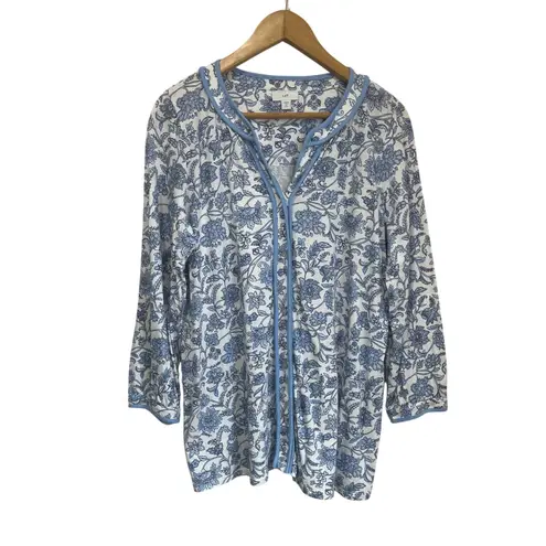 J. Jill Cotton Tencel Modal Soft Touch Knit Top Long Sleeve Sz M Tall Blue Size M