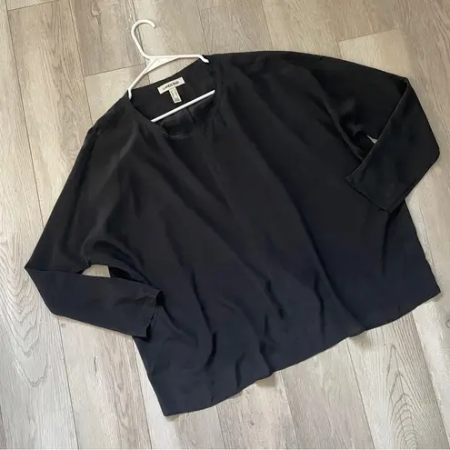 Lands' End Top silk long sleeve boxy womens Black (size 6) flowy oversized