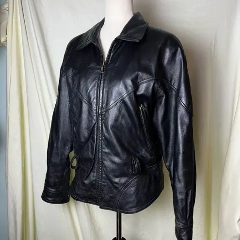 wilson's leather Wilson’s Leather Women’s Black Leather Bomber Jacket Zip Up Distressed Small