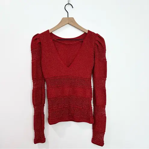 Ronny Kobo Michaela Metallic Knit Top Red size XS Romantic Date Night
