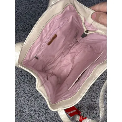 Montana West Cream Studded Tote Bag with Pink Interior