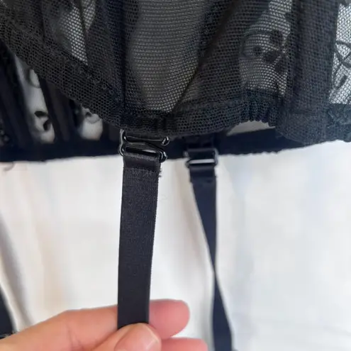 Shirley of Hollywood Black Lace Boned Bustier Corset Garter Lingerie Size 38