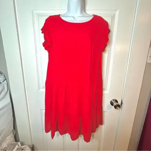 Evelyn Flutter Sleeve Casual Cherry Red Ruffle Tiered Mini Dress Has Pockets L Red Size L