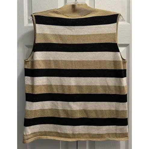 Kathie Lee Mock Neck Shimmer Striped Sleeveless Sweater Tank Top Size XL