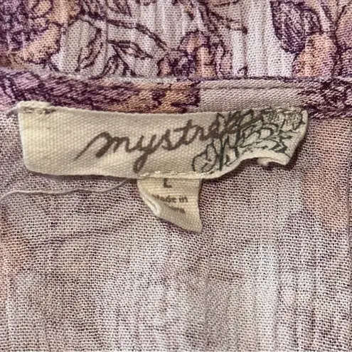 Mystree Women’s Size L Purple Pink Pastel Floral Boho Wrap Shirt Top