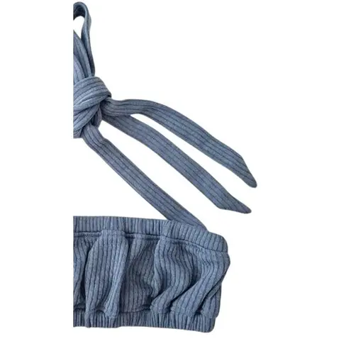 We Wore What NWT Wide Rib CrisCross Back Tie Halter Bra Top Elastic Trim XS Blue