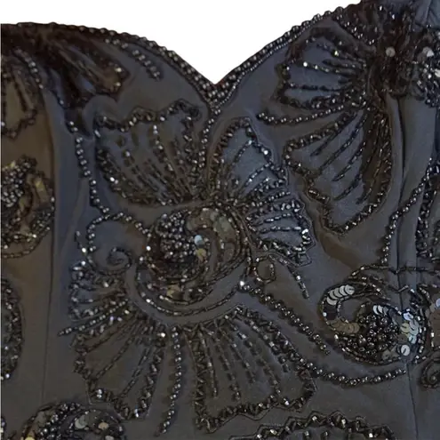 Oleg Cassini Black Tie x Neiman Marcus Early 90s Silk Beaded & Sequined Corset Sz S