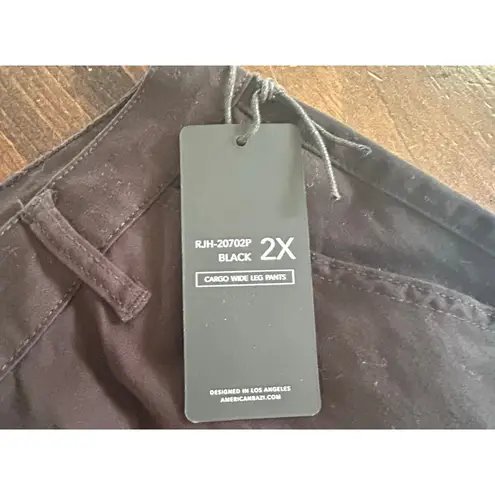 American Bazi Los Angeles Cargo Wide Leg Black Pants Zipper Pockets 2X Gorpcore