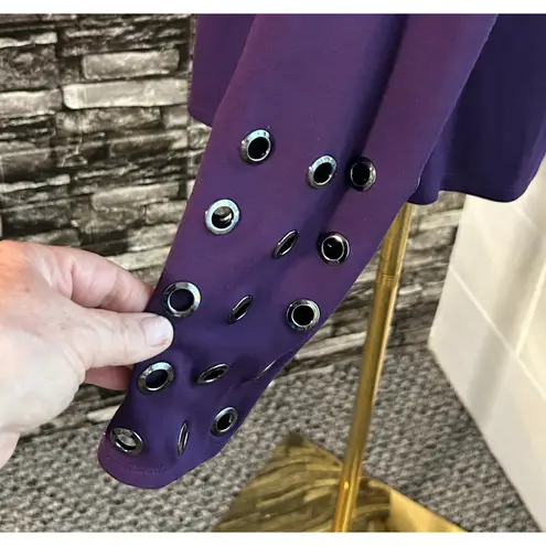 Halston Beautiful Dark Purple Top W/ Metallic Black Grommets Medium Boho