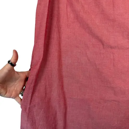 Vtg Bechamel Red Cotton Maxi Dress Floral Embroidered Striped Hem Summer 90s L Pink Size L