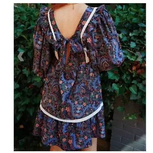 Smith & Quinn Mood Dress Cherry Bomb Print Ruffle Prairie Vibes Size small Blue