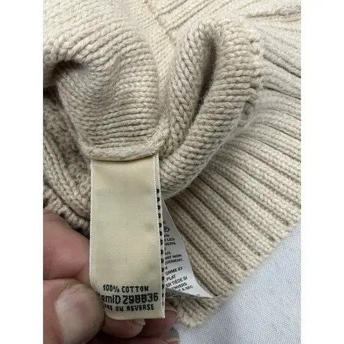 Womans LL Bean Long Sleeve Sweater Medium Beige Full Zip Cable Knit Mock Neck Tan