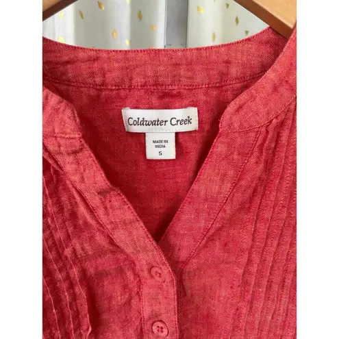Coldwater Creek Women's 100% Linen Front Piping Pullover Mandarin Collar Blouse
