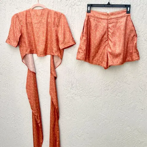 Krewe Du Q Wrap Tie Top & Pleated High Rise Shorts Floral Set Orange Women's XS