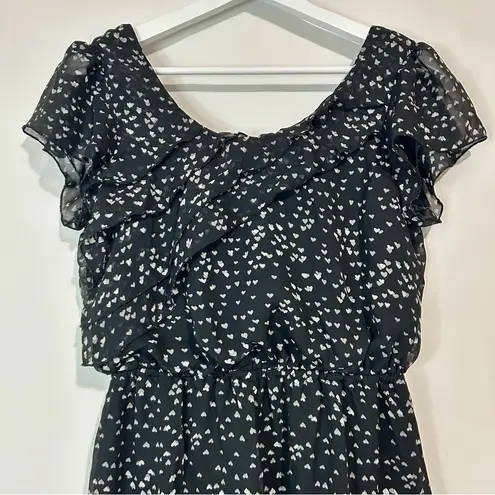 belle du jour Women’s Heart Print Ruffle Mini Dress Black White Size Large EUC