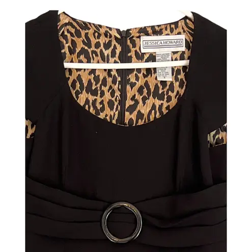 Jessica Howard Black Dress Womens Size 8 Cap Sleeve Lined Scoop Neck Zip Vent