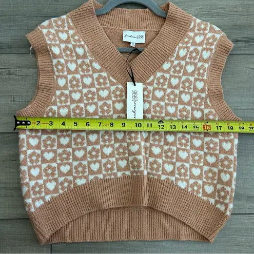 Freshman 1996 Brown Heart Flower Squared Oversized Vest NWT S Tan