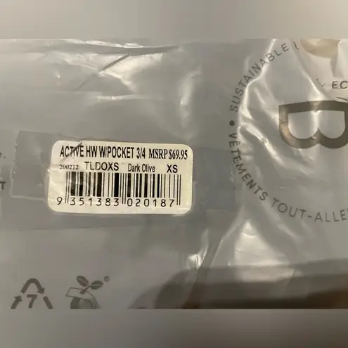 BOODY Active High Waist 3/4 Leggings Womens sz XS Olive Organic Cotton Blend EUC Green