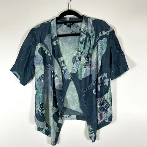 Citron Santa Monica Silk Blend Jacket Open Front Lightweight Geen Blue Petite M Size undefined