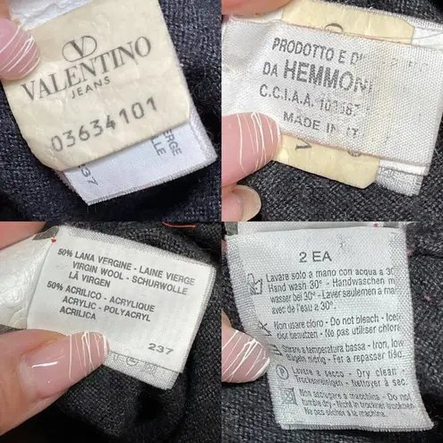 Valentino Jeans Wool Blend V Neck Grandpa Pullover Sweater IT Size 56 Gray