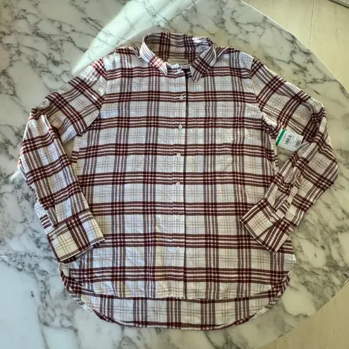 Treasure & Bond NWT Plaid long Sleeve Boyfriend Shirt Size Small Cream Burgundy