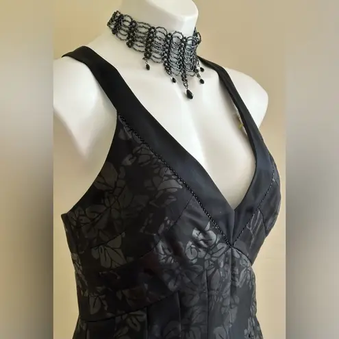 Kay Unger Black Fit & Flare Pleated Floral Design Sheer Sequince Dress Sz 8