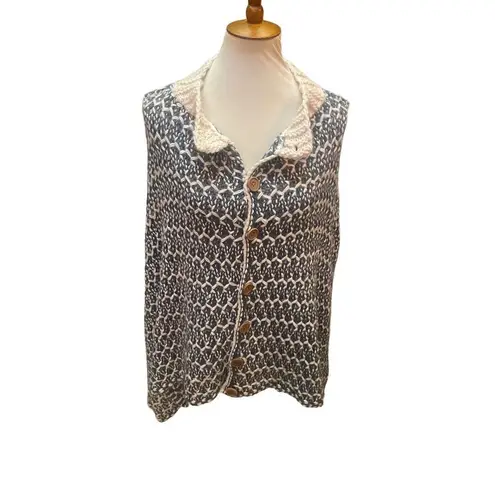 Simply Noelle Slate Blue & Cream Button Down Poncho/Shawl/Shrug-One Size