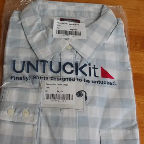 NWT UNTUCKit Santa Marzi Plaid Long Sleeve Button Down Shirt Size 6