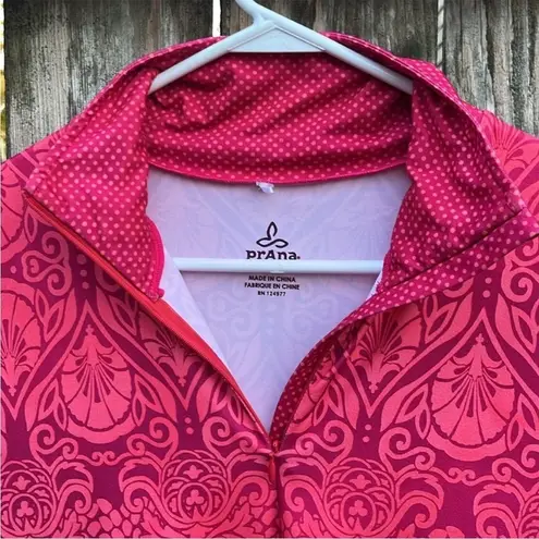 prAna Stretch Zip Neckline Multi Pattern Ruched Long Sleeve Dress Size Medium