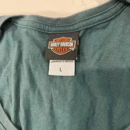 Harley Davidson Motorcycles Gold Graphic T Shirt Valencia Espana Women’s Large Green