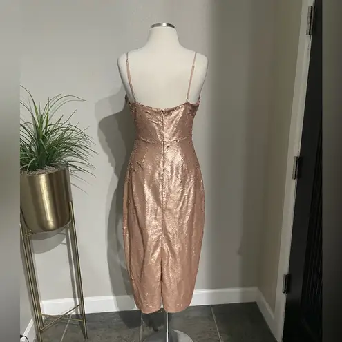 L'Agence New! Femme Sequin Cutout Midi Dress Gold in Rose Sz 6 $595