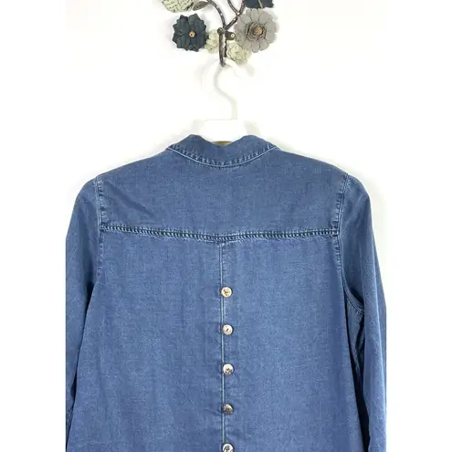 Soft Surroundings HUTTON Tencel Popover Denim Chambray Button Back Small