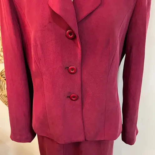 Morgan Taylor Vintage Silk Skirt Suit Set Jacket Burgundy Office Power Suit 10P