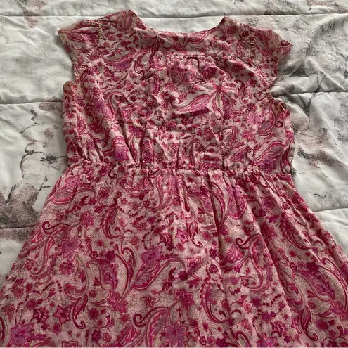 Allison Brittney floral pink beige Barbiecore high waist cotton dress, size M