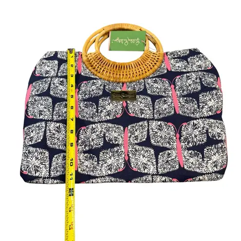 Lilly Pulitzer  Straw Handle‎ Tote Bag Navy Blue Buttefly Beach Travel Purse NWT