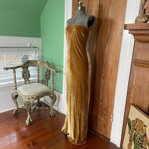 Reformation  Sylvania Strapless Velvet Maxi Dress in Gold - Sz Medium