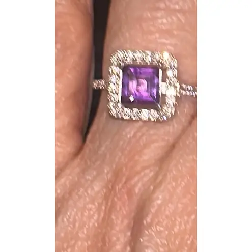 Emerald Cut Natural Amethyst 925 Sterling Silver Vintage Engagement Promise Ring