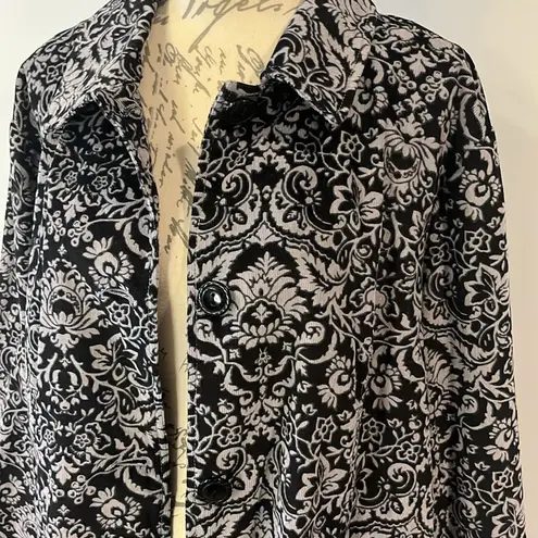 Denim & Co | d & co stretch corduroy jacket damask print L Black Size L