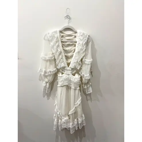 Zimmermann Suraya Lace Cut Out Lace Up Back Sheer Dress White Womens Size 0/P