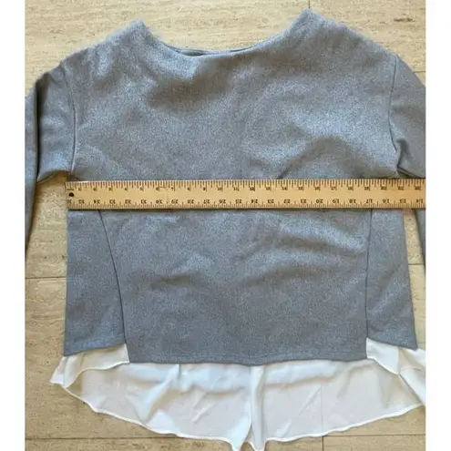 Global Work Gray Layered Long Sleeve Top with White Underlay Medium Size