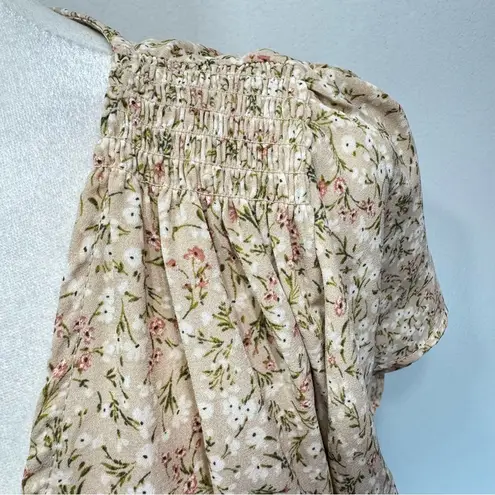 Ambiance Boho Dainty Floral Low V Neck Smocked Waist Flutter Sleeve Blouse Size L