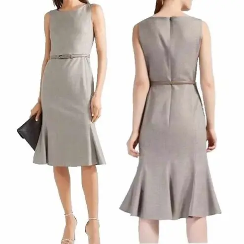 Max Mara Fazio Wool Silk Blend Flared Hem Dress Gray Beige 10