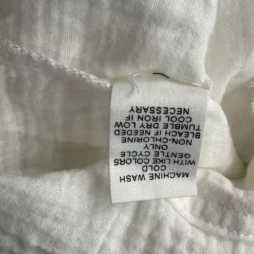 Adyson Parker X-Small Top Button-Up V-Neck Long Sleeve Pocket Gauzy Frayed White