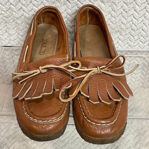 Vintage Womens Connie Tan Leather Kilty Tassel Cottagecore Loafers Size 8.5