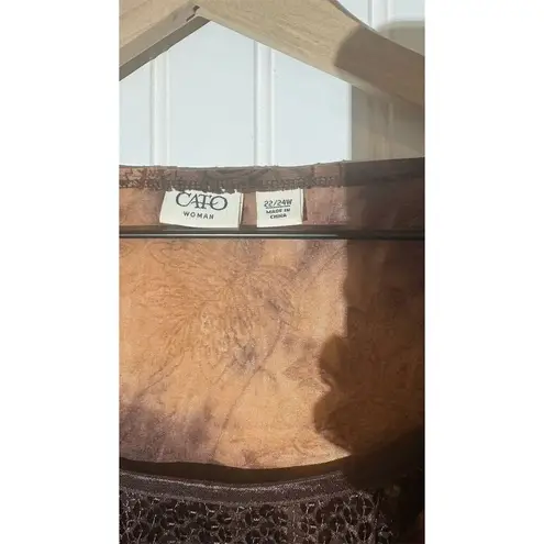 Cato Woman 22/24W Boho Paisley Blouse Brown Lace Burnout Cowl Neck Sequins Y2K Size undefined