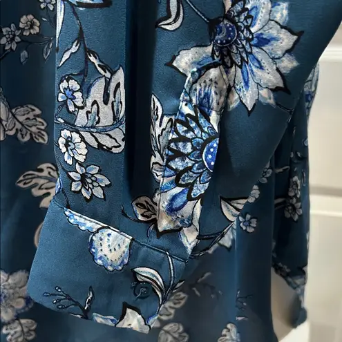 a.n.a  Teal Floral Lace-Up Blouse